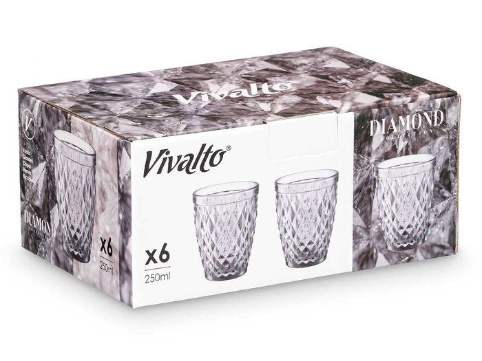 Vivalto Vaso Diamante Vidrio con Separador Gris 270 ml - 8x10x8 cm (Set de 24)