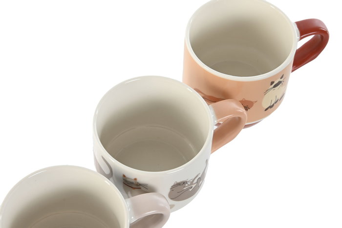 DKD Home Decor Juego de 4 tazas de porcelana Gatitos Multicolor 300ml