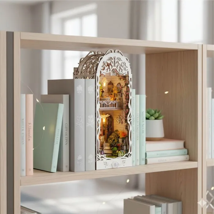 Aucune Book Nook - Kit de bricolaje para construir un sujetalibros en 3D - Acogedora casita de lectura Aucune Book Nook - Kit de bricolaje para construir un sujetalibros en 3D - Acogedora casita de lectura