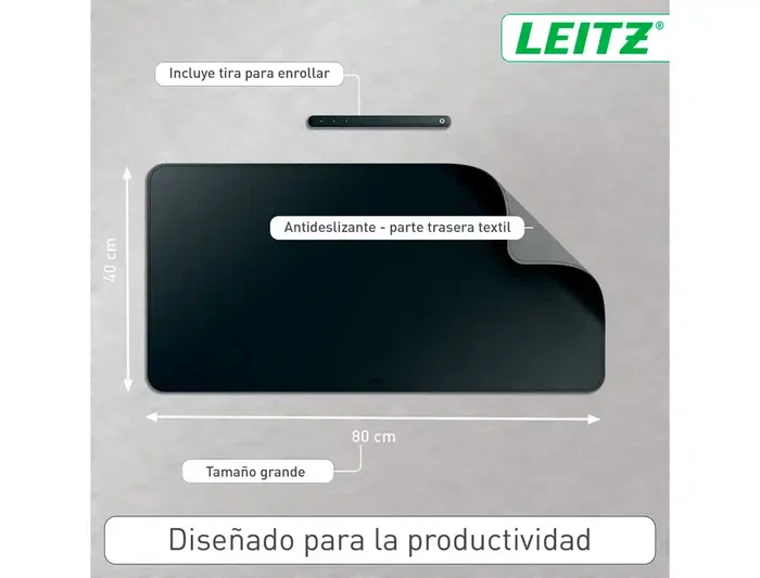 Leitz Alfombrilla de Sobremesa Grande, Protector de Escritorio Impermeable, 80x40 cm, Negro
