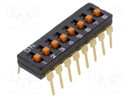 Aratas A6T-8104 DIP-SWITCH de 8 secciones, THT, ON-OFF