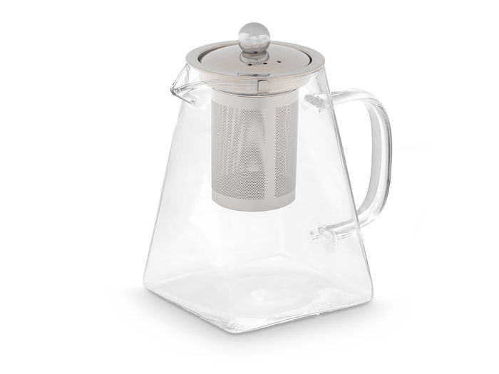 Vivalto Tetera con Asa y Filtro de Acero Inoxidable, 550 ml, Vidrio y Metal, 13.4x12.5x8.5 cm (Set de 12)