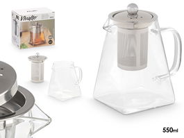 Vivalto Tetera con Asa y Filtro de Acero Inoxidable, 550 ml, Vidrio y Metal, 13.4x12.5x8.5 cm (Set de 12)