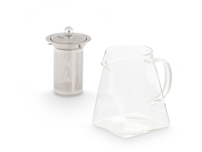 Vivalto Tetera con Asa y Filtro de Acero Inoxidable, 550 ml, Vidrio y Metal, 13.4x12.5x8.5 cm (Set de 12)