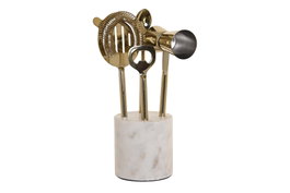 DKD Home Decor Set de Cóctel 4 Piezas en Inox y Mármol Blanco y Dorado