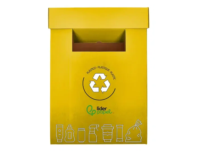 Liderpapel Contenedor Papelera Reciclaje para Envases 70L Amarillo 450x350x650mm Cartón Reciclado