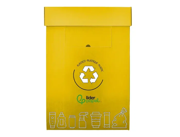 Liderpapel Contenedor Papelera Reciclaje para Envases 70L Amarillo 450x350x650mm Cartón Reciclado