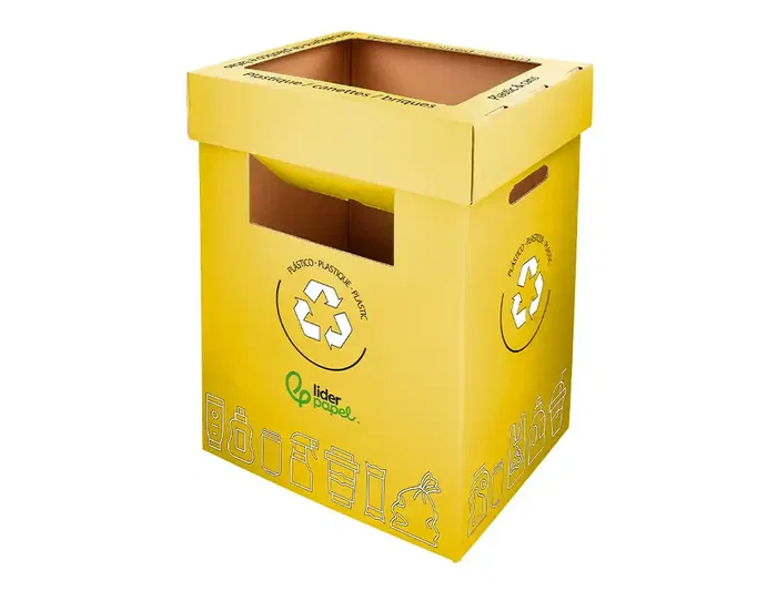Liderpapel Contenedor Papelera Reciclaje para Envases 70L Amarillo 450x350x650mm Cartón Reciclado