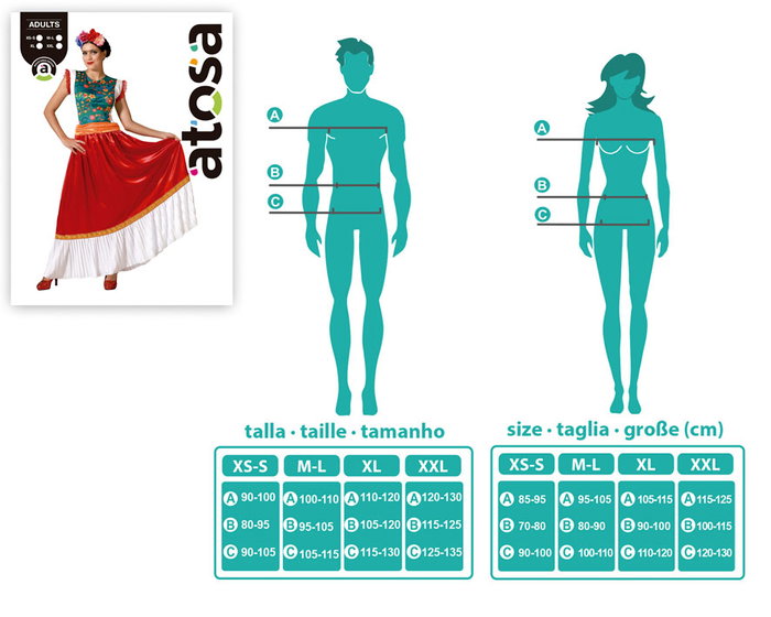Atosa Disfraz Mexicana Vestido Rojo Mujer Adulto XL