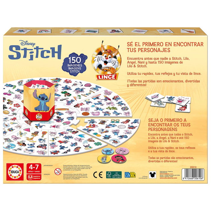EDUCA Lince Stitch 150 Imágenes 20610 - Juego de Observación y Rapidez con Stitch y sus amigos Disney, en Español