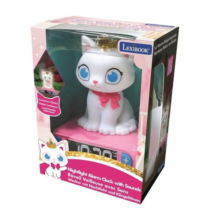 Lexibook Despertador con luz nocturna de gato 3D y efectos de sonido