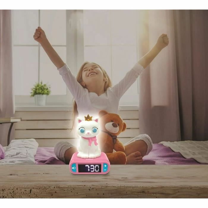 Lexibook Despertador con luz nocturna de gato 3D y efectos de sonido