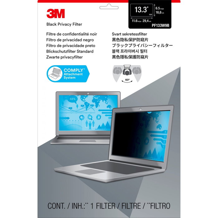 3M Filtro de protección de pantalla para notebooks de 13.3 pulgadas con sistema COMPLY