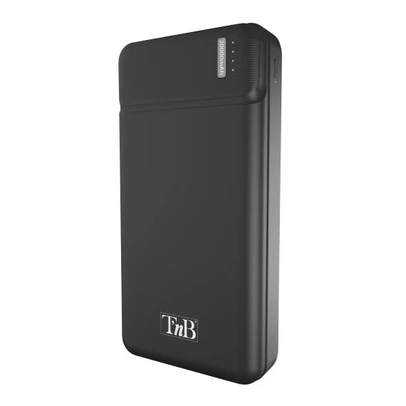 T'nB PBU20000 Power Bank Externo 20000 mAh Batería de Polímero con Carga Rápida, 2 Puertos USB, Color Negro - Incluye Cable USB-C