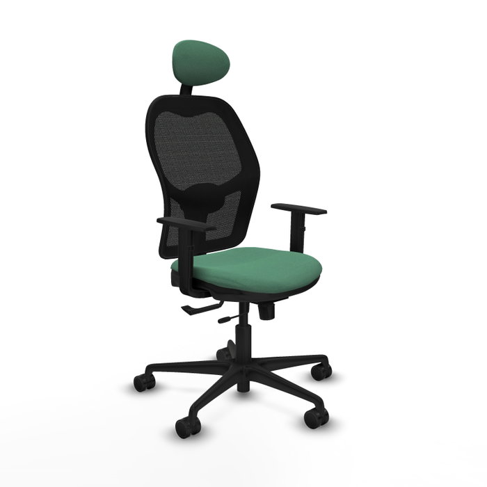 Silla de oficina Jorquera con mecanismo Sincro/Traslack tapizada con Tela color Verde esmeralda y malla color Negro. Equipada con lumbar 1D, Brazos 1D, Cabecero Fijo y Ruedas 65mm nailon Silla de oficina Jorquera con mecanismo Sincro/Traslack tapizada con Tela color Verde esmeralda y malla color Negro. Equipada con lumbar 1D, Brazos 1D, Cabecero Fijo y Ruedas 65mm nailon