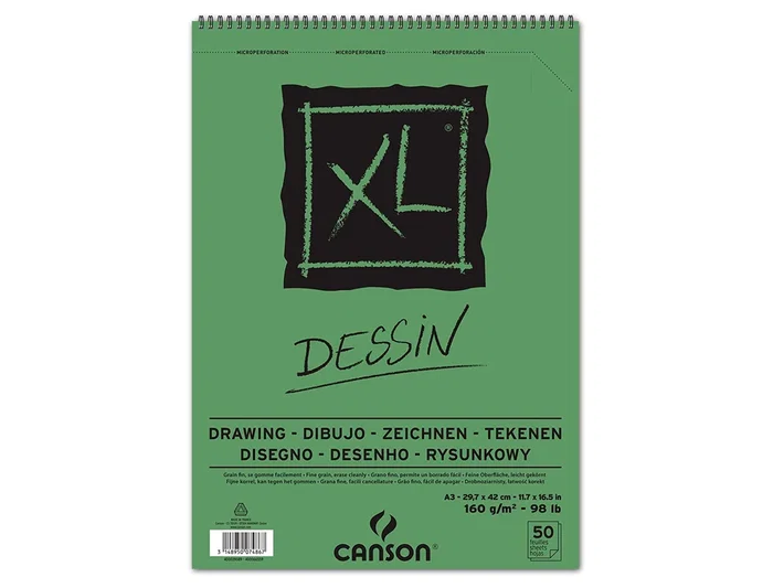 Canson Bloc Dibujo XL Dessin DIN A3 Liso Microperforado Espiral 29,7x42 cm 50 Hojas 160 gr/m2