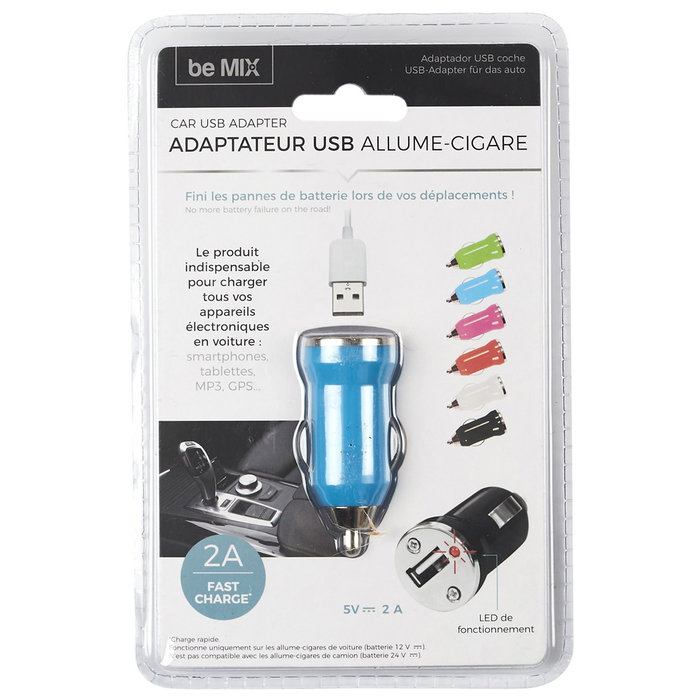 Be Mix Cargador USB Coche High Tech Con Piloto Indicador de Carga Colores Surtidos