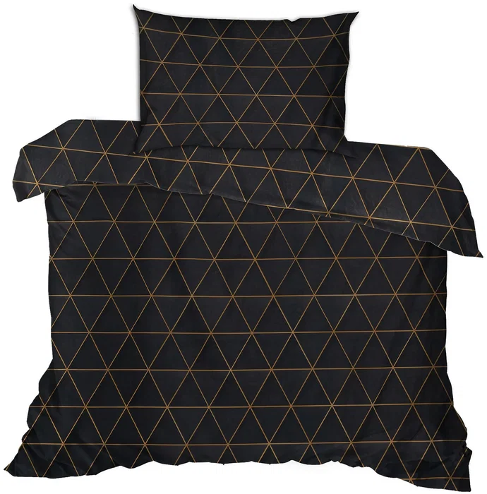 Aucune Juego de Cama AUC8683743798711 - Funda Nórdica 140 x 200 cm + Funda de Almohada 60 x 60 cm - 100% Algodón Reforzado - Estampado Gráfico Negro/Dorado