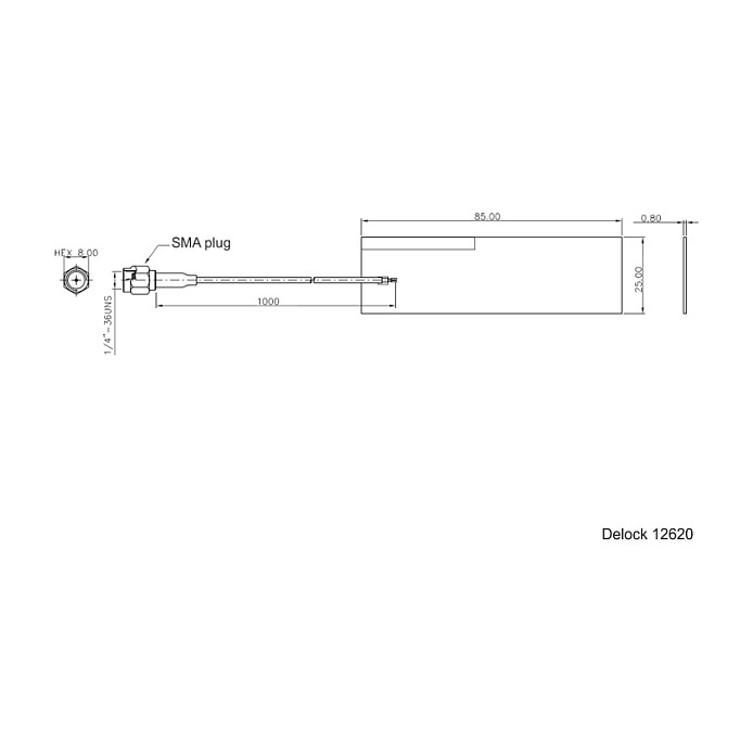 DeLOCK 12620 Antena LPWAN SMA Macho 2 dBi 1 m