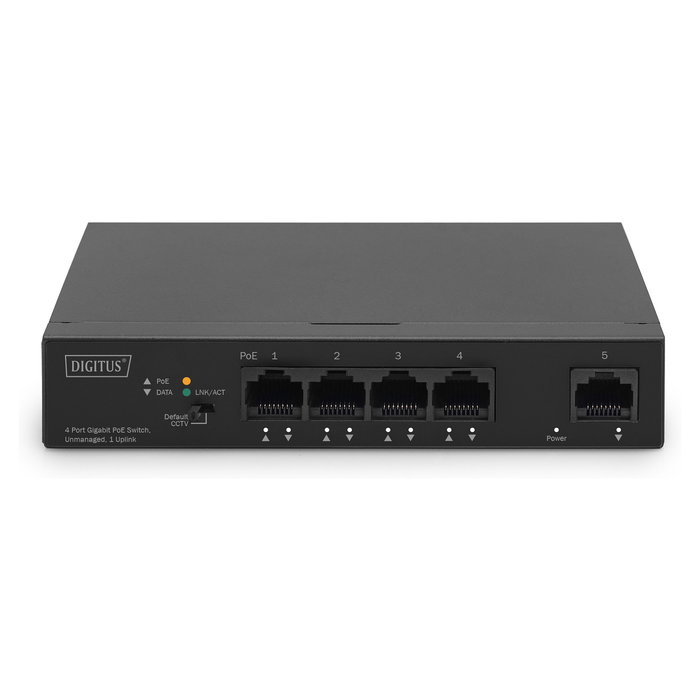 Digitus Switch PoE 4 Puertos + 1 Uplink Gigabit Ethernet 10/100/1000, No Administrado, 60W de Presupuesto PoE, Conectividad de 10 Gbit/s