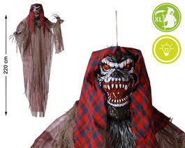 Figura Colgante Hombre Lobo XL Con Capucha A Cuadros Y Luz Integrada Decoración Terrorífica