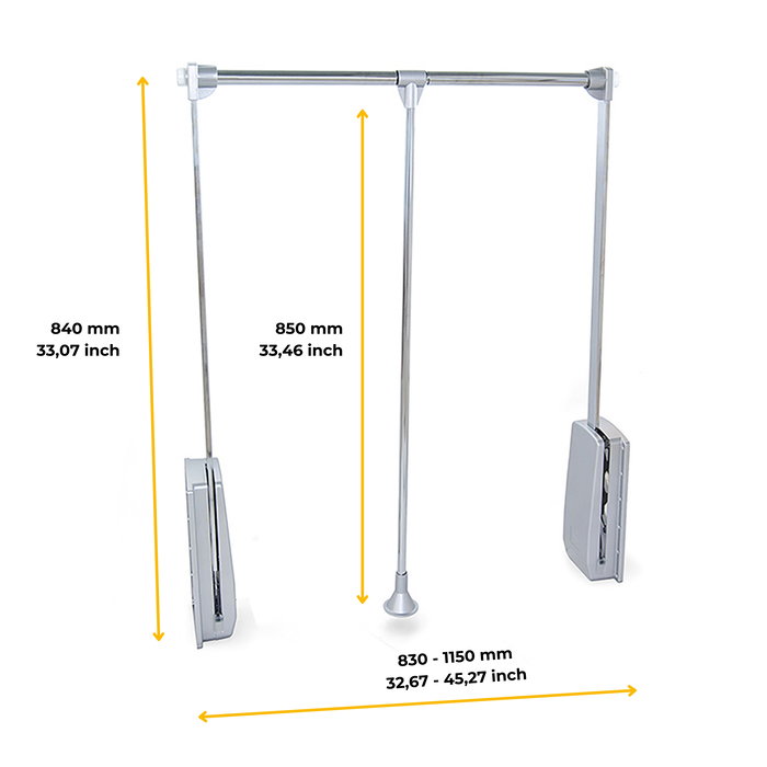 Emuca Colgador abatible para armario Hang, ancho regulable 830-1150mm, Acero y Plástico, Cromado