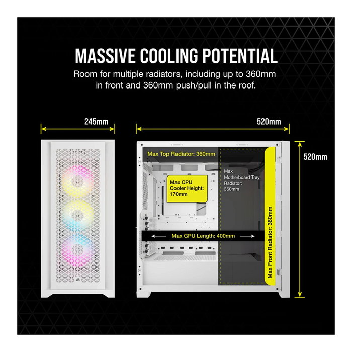 Corsair iCUE 5000D RGB Airflow Torre Media Blanca ATX con Ventana de Vidrio Templado para Gaming, Control de Ventiladores y RGB Corsair iCUE 5000D RGB Airflow Torre Media Blanca ATX con Ventana de Vidrio Templado para Gaming, Control de Ventiladores y RGB