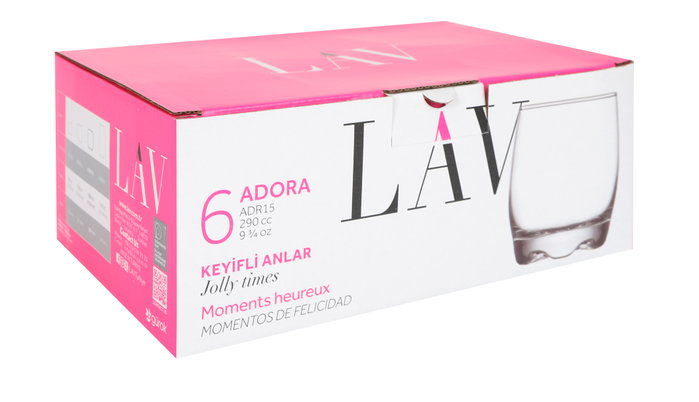 Adora Set de 6 Vasos de Agua, 290 cc / 7 x 7 x 8.7 cm - Conjunto de Cristalería (8 Cajas)
