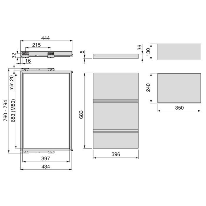 Emuca Kit de bandeja, 2 cestos organizadores y bastidor de guías con cierre suave para armarios, regulable, módulo 800mm, Negro texturizado Emuca Kit de bandeja, 2 cestos organizadores y bastidor de guías con cierre suave para armarios, regulable, módulo 800mm, Negro texturizado