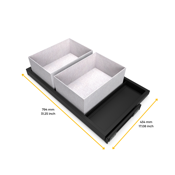 Emuca Kit de bandeja, 2 cestos organizadores y bastidor de guías con cierre suave para armarios, regulable, módulo 800mm, Negro texturizado Emuca Kit de bandeja, 2 cestos organizadores y bastidor de guías con cierre suave para armarios, regulable, módulo 800mm, Negro texturizado