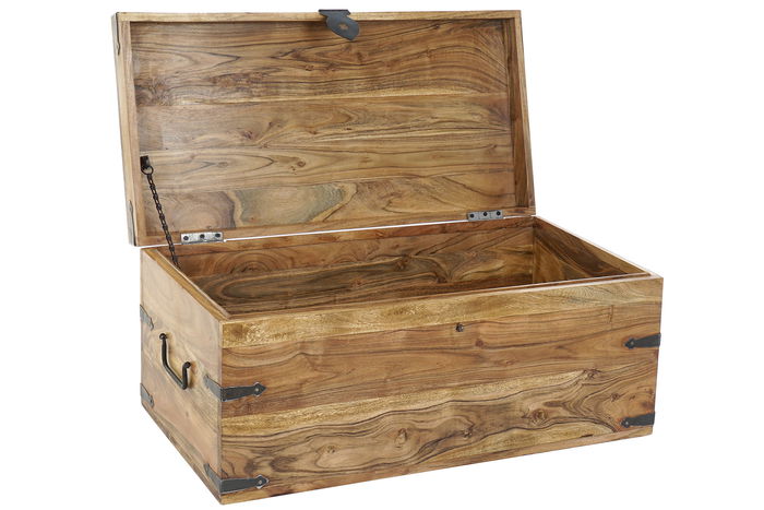 DKD Home Decor Baúl Colonial Natural Madera Maciza Acacia 79x39x34 cm Hecho a Mano