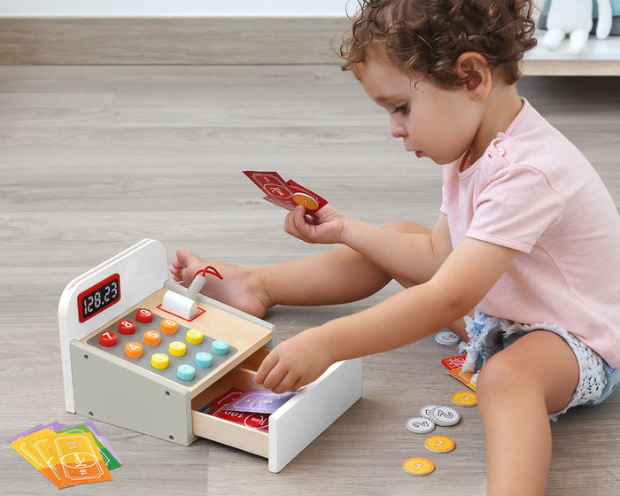 KioKids Caja Registradora de Madera con Accesorios para Supermercado KioKids Caja Registradora de Madera con Accesorios para Supermercado