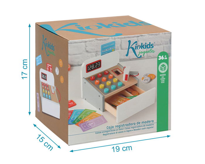 Juguete Caja Registradora de Madera para Niños +3 Años, Juego de Supermercado Educativo, Simulación de Compras y Conteo de Dinero