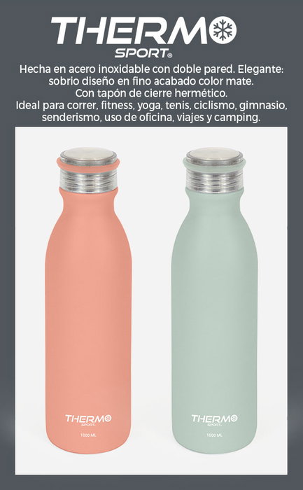 Thermosport Botella Térmica de Acero Inoxidable 1000 ml (31.5 cm alto) ideal para Deportes (6 Unidades)