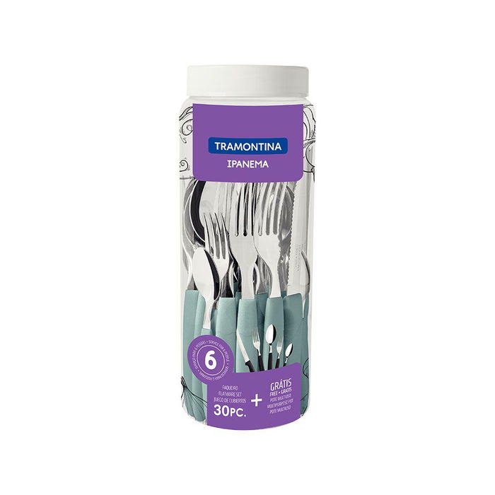 Tramontina Cubertería 30 Piezas Azul Acero Inoxidable Mango Polipropileno