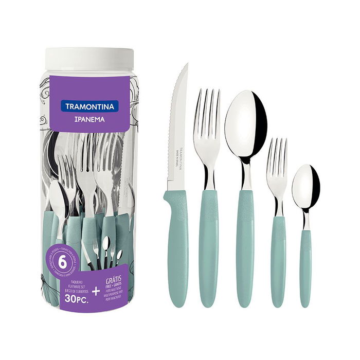 Tramontina Cubertería 30 Piezas Azul Acero Inoxidable Mango Polipropileno