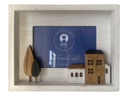 DKD Home Decor Set de 2 Marcos de Fotos de Madera 10x15 Diseño Casas Casitas