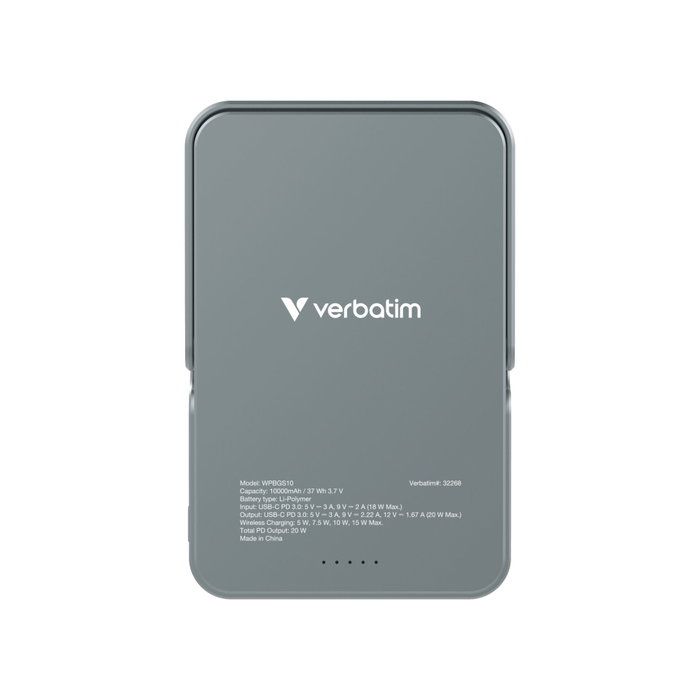Verbatim Power Bank con base magnética inalámbrica 10000mAh Gris 32268