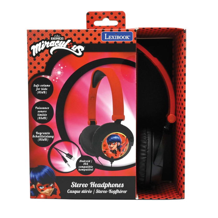 Lexibook Auriculares Prodigiosa Ladybug Plegables con Cable y Limitación de Volumen para Niños