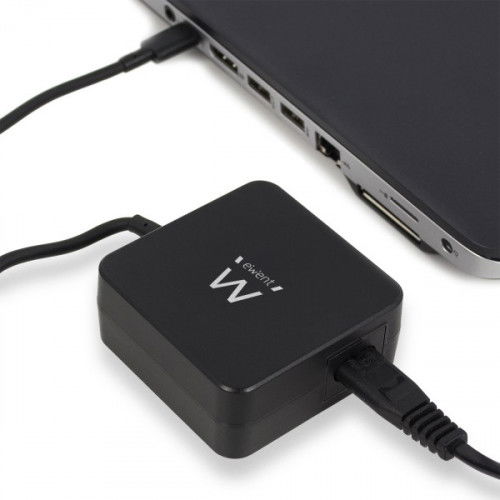Ewent EW3980 Cargador de Dispositivo Móvil Interior, 65W, USB C, Negro, 3m