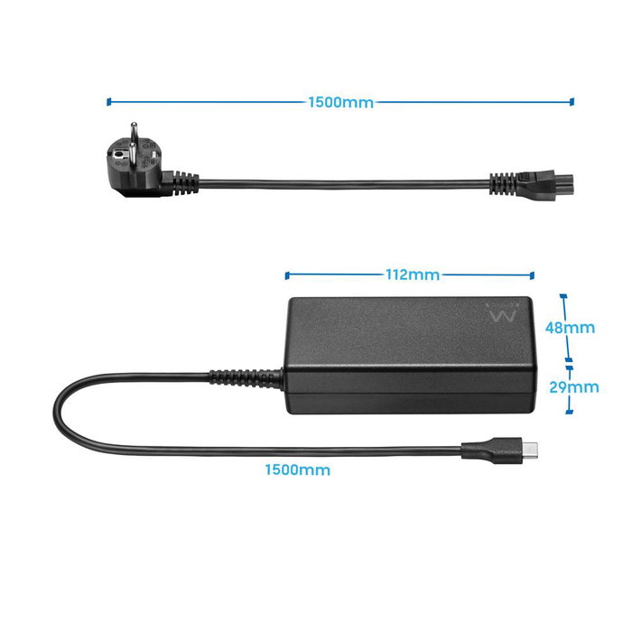 Ewent EW3980 Adaptador de Corriente para Portátil USB Tipo-C 65W Ultra Compacto con Protecciones (Sobrevoltaje, Cortocircuito)
