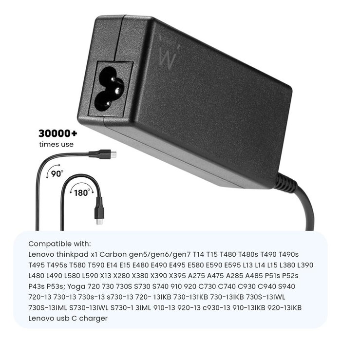 Ewent EW3980 Adaptador de Corriente para Portátil USB Tipo-C 65W Ultra Compacto con Protecciones (Sobrevoltaje, Cortocircuito)