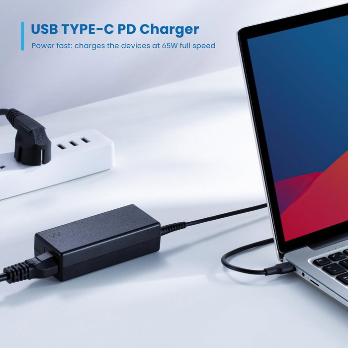 Ewent EW3980 Adaptador de Corriente para Portátil USB Tipo-C 65W Ultra Compacto con Protecciones (Sobrevoltaje, Cortocircuito)