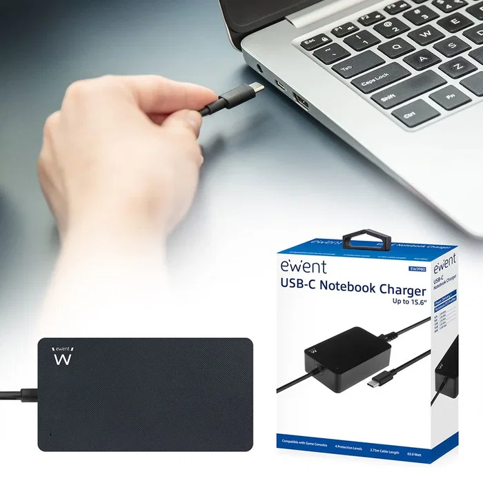 Ewent Cargador USB Tipo C 65W EW3980 Negro Ewent Cargador USB Tipo C 65W EW3980 Negro
