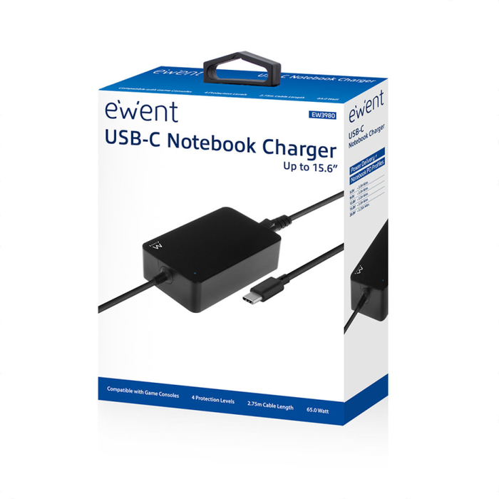 Ewent EW3980 Cargador USB Tipo-C de 65W Negro Ewent EW3980 Cargador USB Tipo-C de 65W Negro