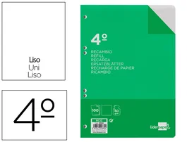 Liderpapel Recambio de hojas tamaño cuarto, 100 hojas, 60g, liso sin margen, 6 taladros