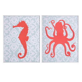 Cuadro Impresión Pulpo 2/M Gris-Rojo 28 X 2 X 36 cm (Set de 2)