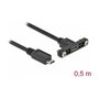 DeLOCK Cable USB 2.0 Micro-B hembra para instalación a Micro-USB B macho, 0,5 m