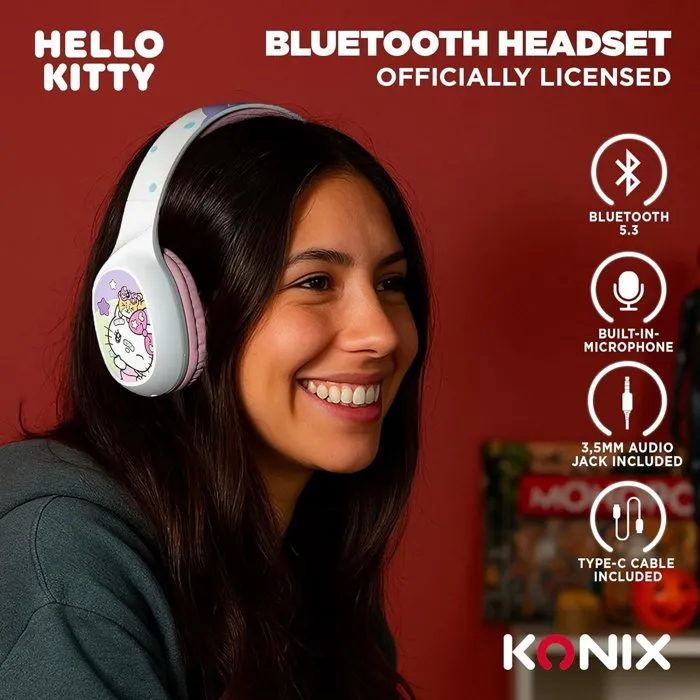 Konix Auriculares Inalámbricos Bluetooth 5.3 Hello Kitty, 30h Batería, Blanco y Rosa, PC Smartphone Tablet Konix Auriculares Inalámbricos Bluetooth 5.3 Hello Kitty, 30h Batería, Blanco y Rosa, PC Smartphone Tablet