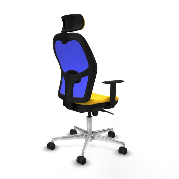 PIQUERAS Y CRESPO Silla de oficina Jorquera con mecanismo Sincro, Similpiel Amarillo y Malla Azul